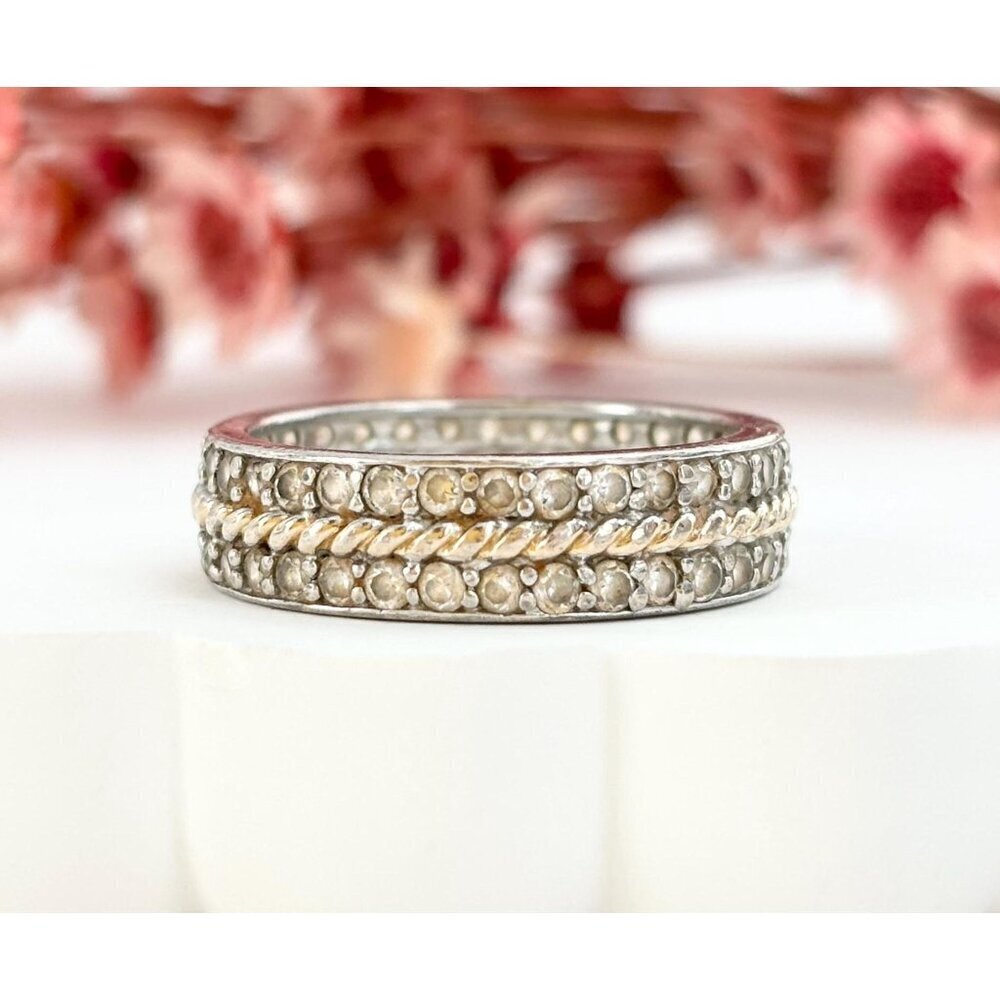 Wedding Band | Stackable Sterling Silver Vintage Double Row Ring - sz 8